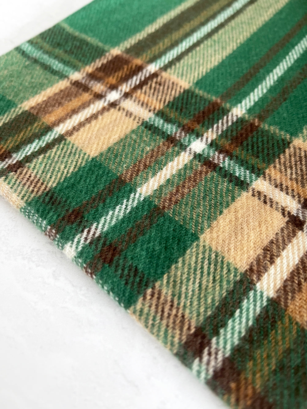 LONG GREEN WOOL MIX CHECKED TARTAN SCARF