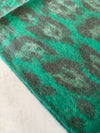 LONG GREEN WOOL MIX FLUFFY OVERSIZED LEOPARD PRINT SCARF