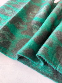 LONG GREEN WOOL MIX FLUFFY OVERSIZED LEOPARD PRINT SCARF