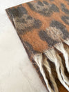 LONG MOCHA WOOL MIX FLUFFY OVERSIZED LEOPARD PRINT SCARF