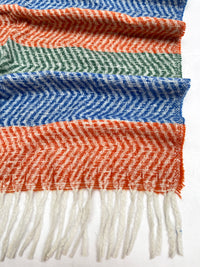 LONG ORANGE BLUE WOOL BLEND STRIPED SCARF