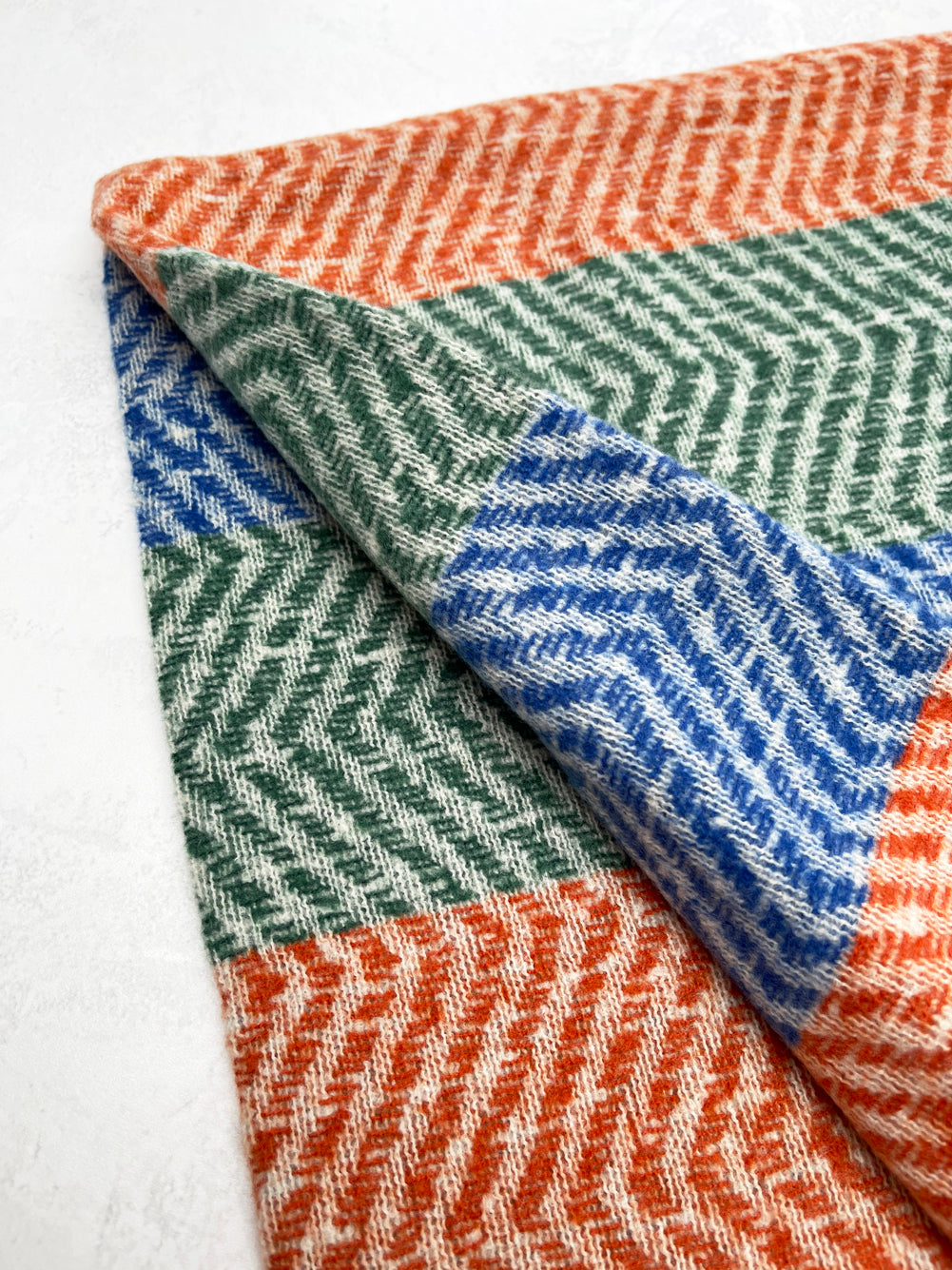 LONG ORANGE BLUE WOOL BLEND STRIPED SCARF