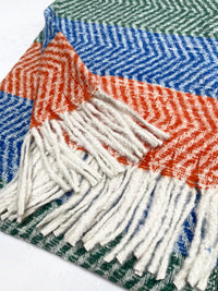 LONG ORANGE BLUE WOOL BLEND STRIPED SCARF