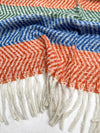 LONG ORANGE BLUE WOOL BLEND STRIPED SCARF