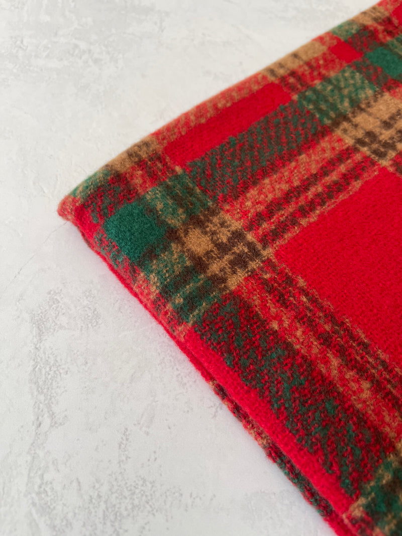 LONG RED CASHMERE MIX CHECKED TARTAN SCARF