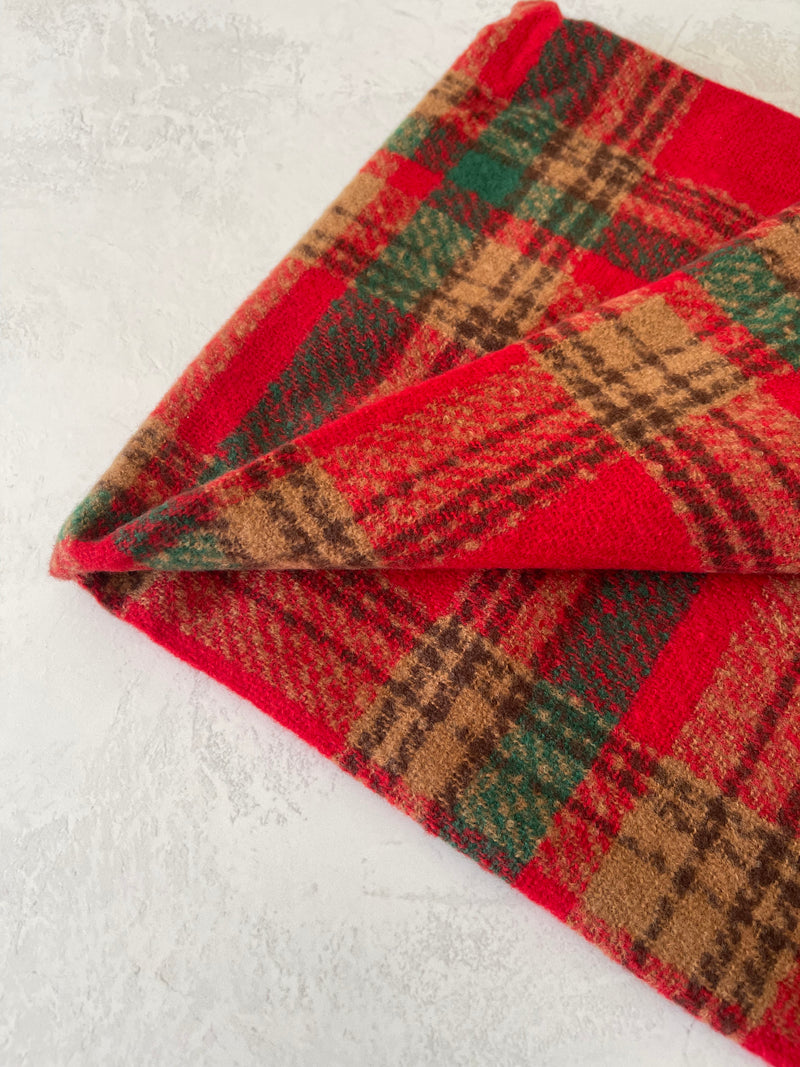 LONG RED CASHMERE MIX CHECKED TARTAN SCARF