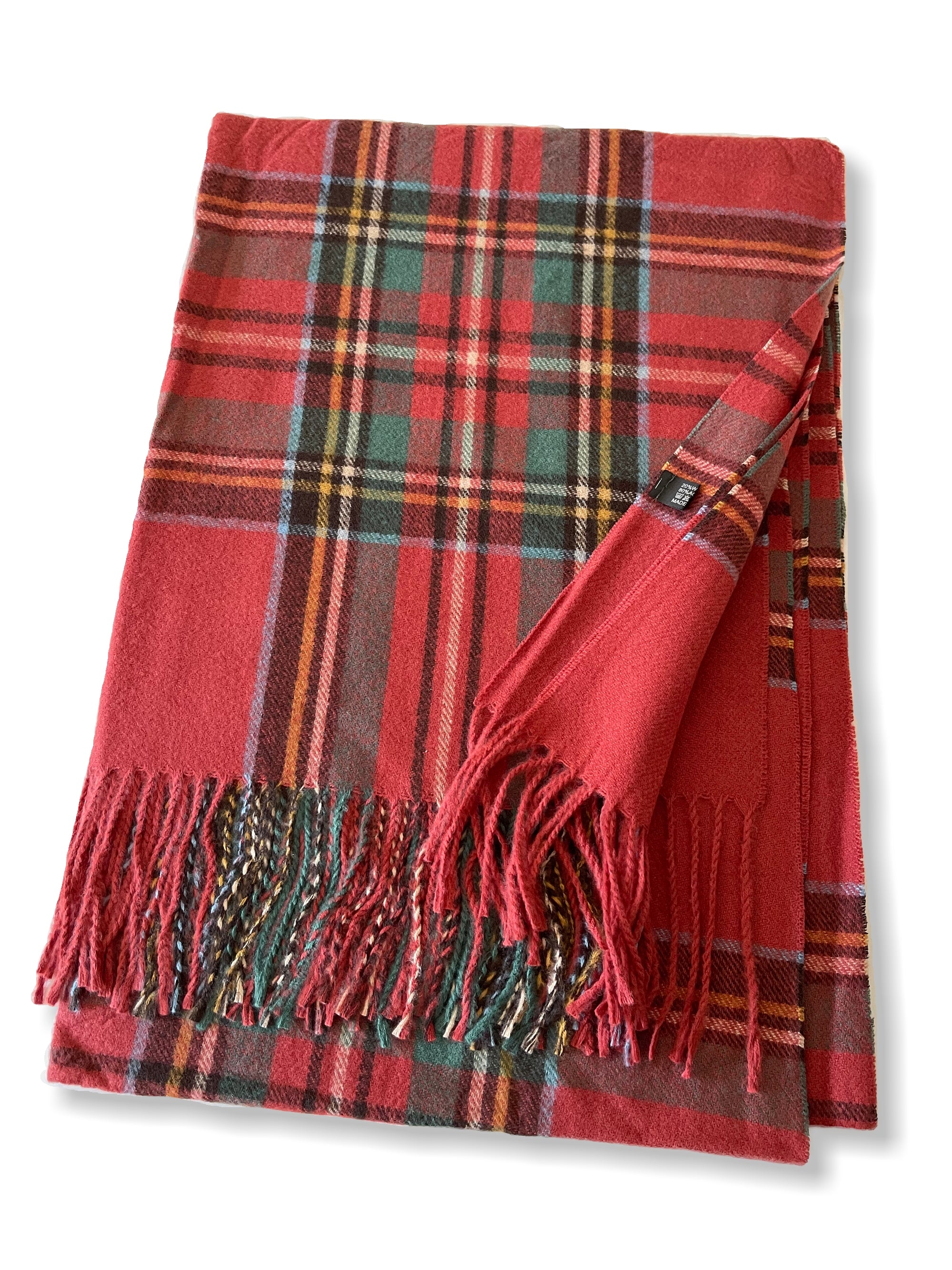 LONG RED WOOL MIX CHECKED TARTAN SCARF