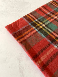 LONG RED WOOL MIX CHECKED TARTAN SCARF