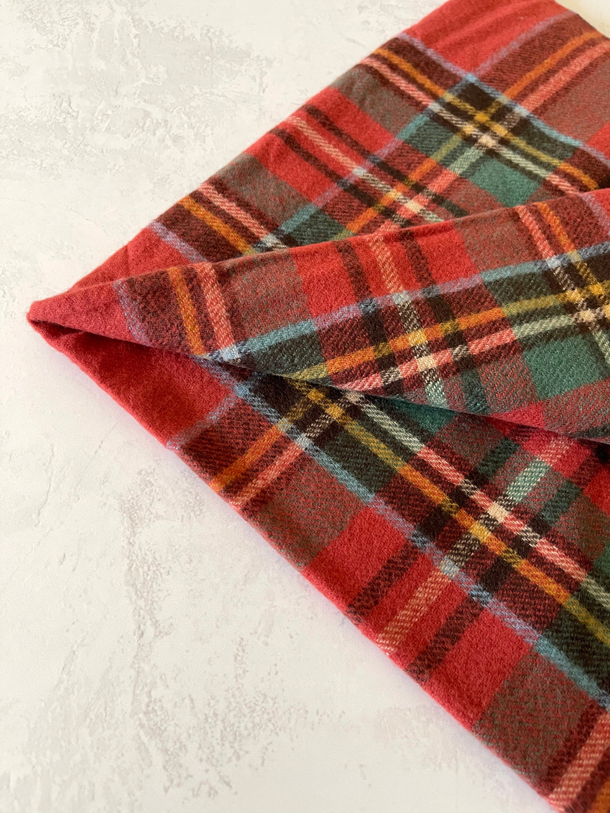 LONG RED WOOL MIX CHECKED TARTAN SCARF