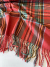 LONG RED WOOL MIX CHECKED TARTAN SCARF