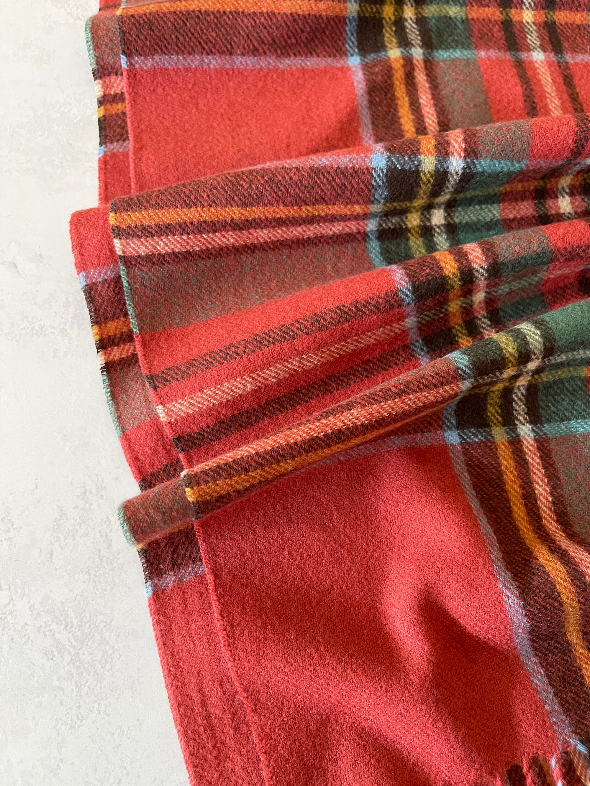 LONG RED WOOL MIX CHECKED TARTAN SCARF