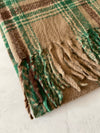 LONG TAUPE CASHMERE MIX CHECKED TARTAN SCARF