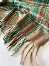 LONG TAUPE CASHMERE MIX CHECKED TARTAN SCARF