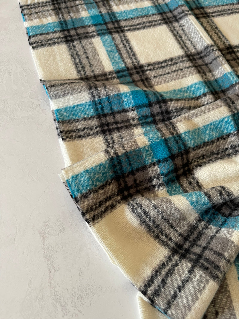 LONG WHITE CASHMERE MIX CHECKED TARTAN SCARF