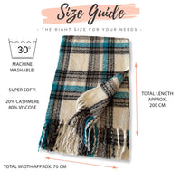 LONG WHITE CASHMERE MIX CHECKED TARTAN SCARF