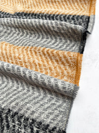 LONG BLACK GREY WOOL BLEND STRIPED SCARF