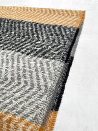 LONG BLACK GREY WOOL BLEND STRIPED SCARF
