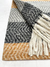 LONG BLACK GREY WOOL BLEND STRIPED SCARF