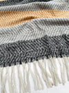 LONG BLACK GREY WOOL BLEND STRIPED SCARF