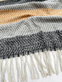 LONG BLACK GREY WOOL BLEND STRIPED SCARF