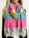 LONG FUCHSIA GREEN WOOL BLEND STRIPED SCARF