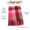 LONG FUCHSIA PINK WOOL MIX CHECKED TARTAN SCARF