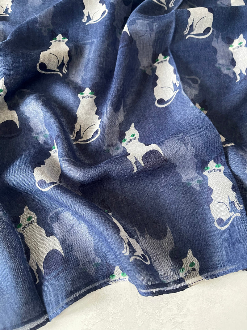 NAVY BLUE ART DECO LIGHTWEIGHT CAT SCARF