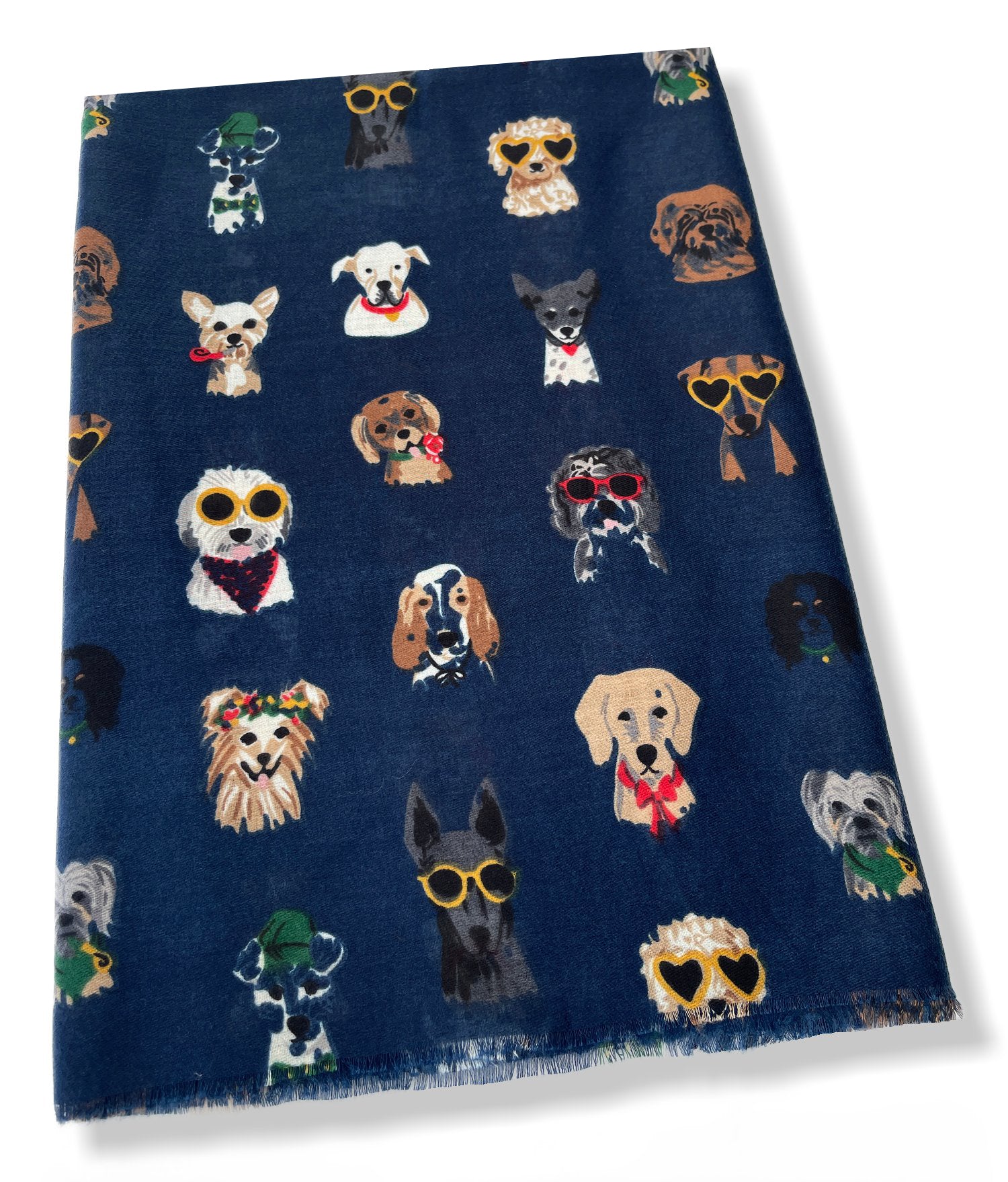 NAVY BLUE COTTON BLEND DOG PRINT LIGHTWEIGHT SCARF