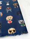 NAVY BLUE COTTON BLEND DOG PRINT LIGHTWEIGHT SCARF