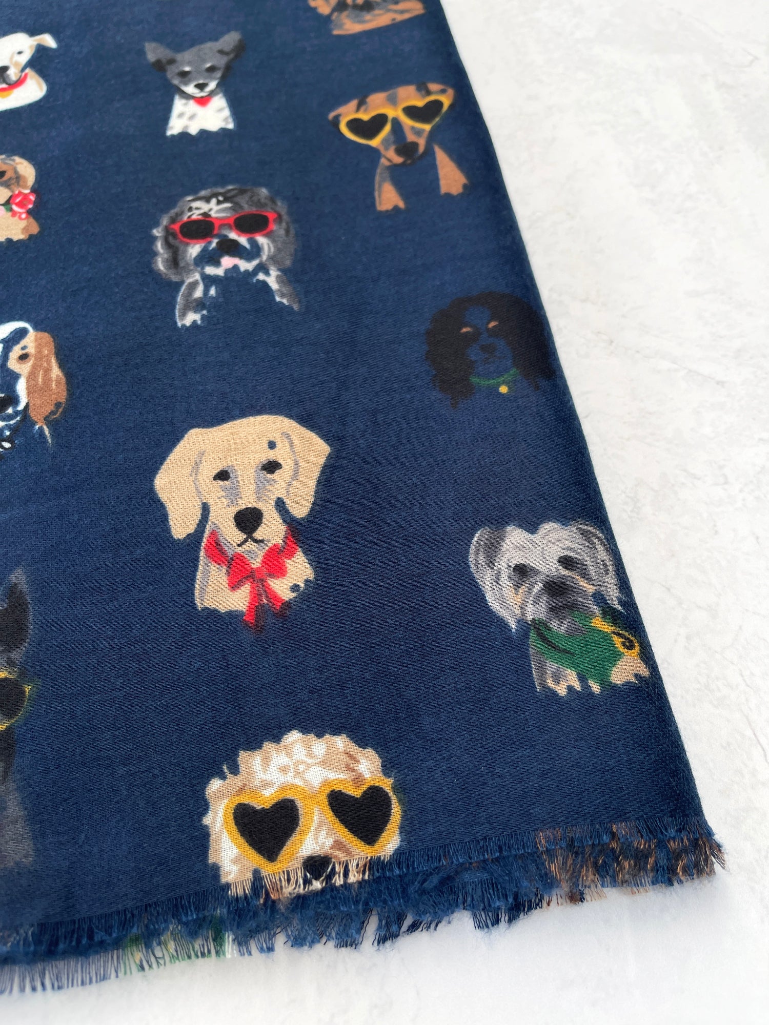 NAVY BLUE COTTON BLEND DOG PRINT LIGHTWEIGHT SCARF