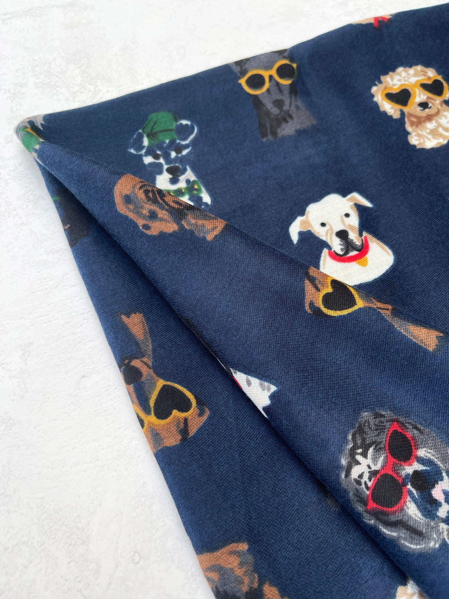NAVY BLUE COTTON BLEND DOG PRINT LIGHTWEIGHT SCARF