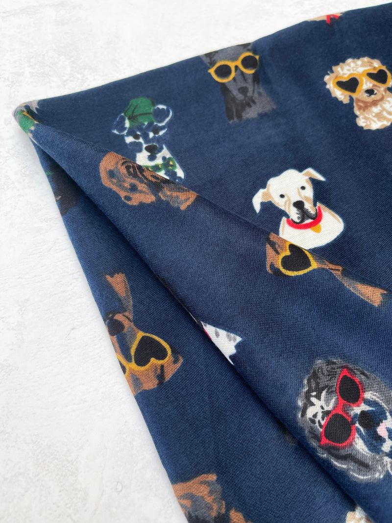NAVY BLUE COTTON BLEND DOG PRINT LIGHTWEIGHT SCARF