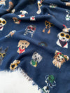 NAVY BLUE COTTON BLEND DOG PRINT LIGHTWEIGHT SCARF