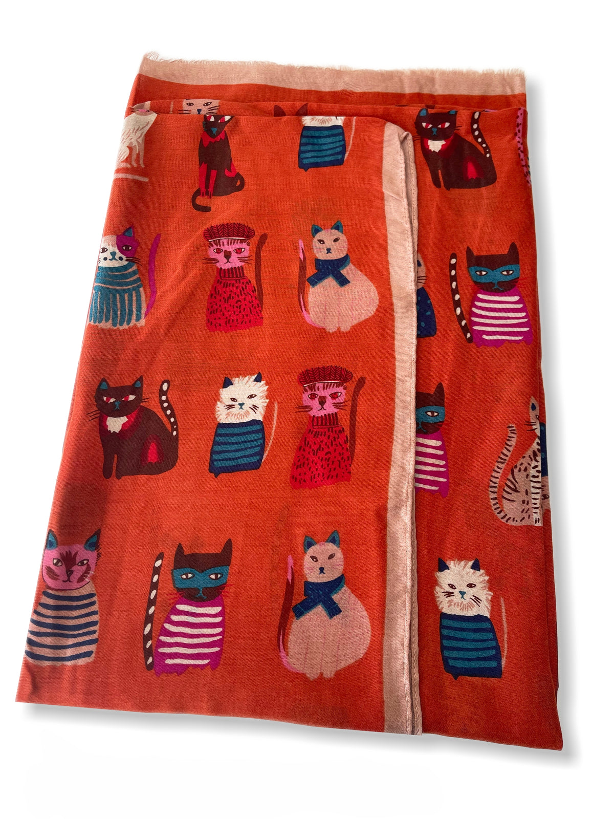 ORANGE RUST COTTON BLEND CAT PRINT LIGHTWEIGHT SCARF