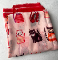 PINK AND RED LIGHTWEIGHT BORDER CAT SCARF