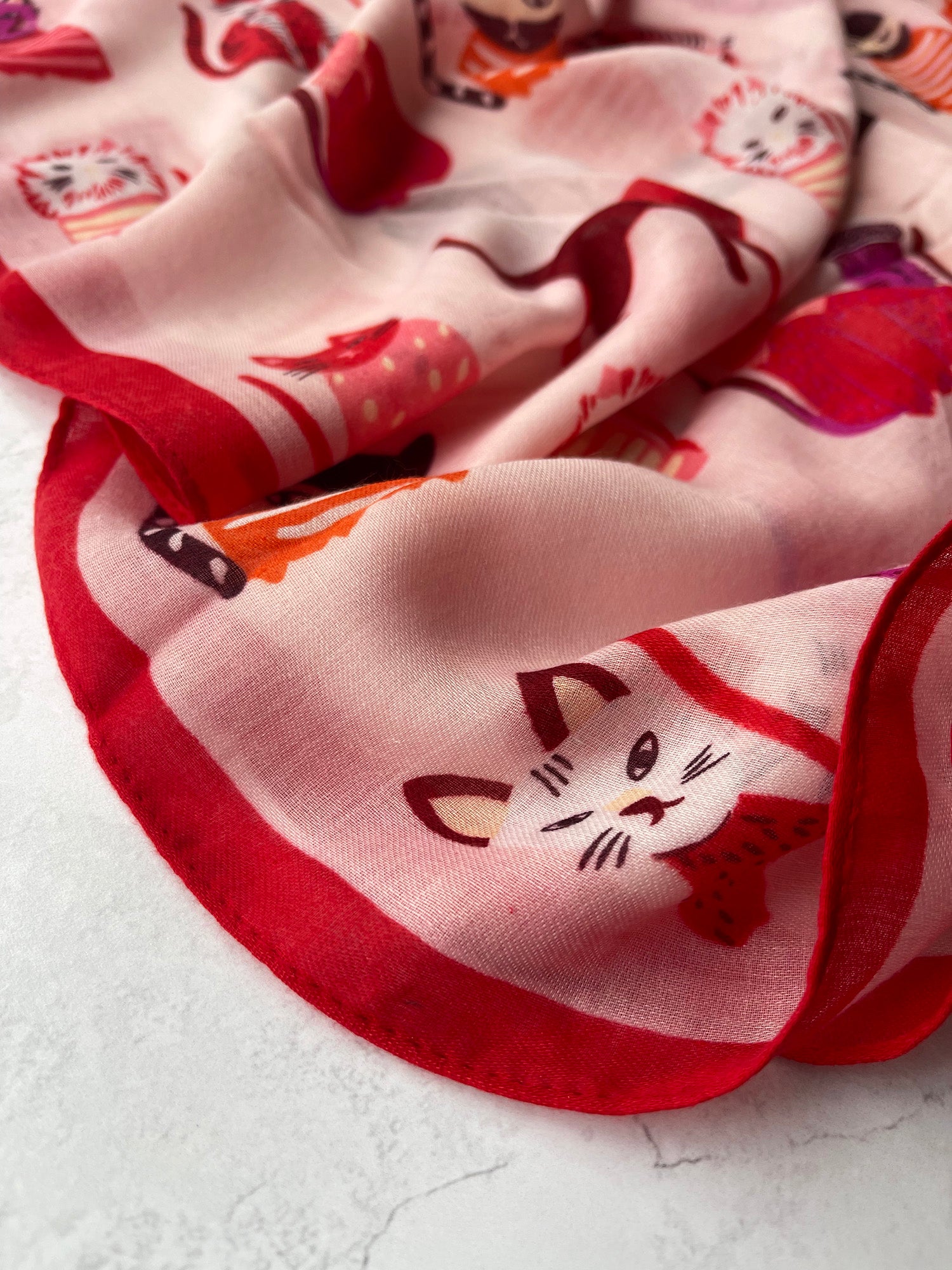 PINK AND RED LIGHTWEIGHT BORDER CAT SCARF