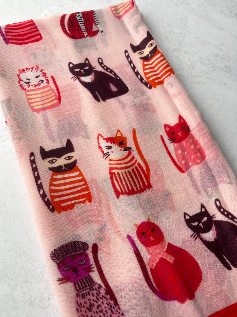 PINK AND RED LIGHTWEIGHT BORDER CAT SCARF