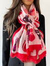 PINK AND RED LIGHTWEIGHT BORDER CAT SCARF