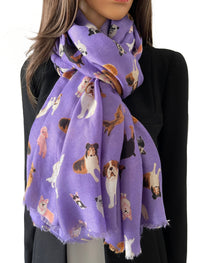 PURPLE COTTON BLEND DOG PRINT LIGHTWEIGHT SCARF