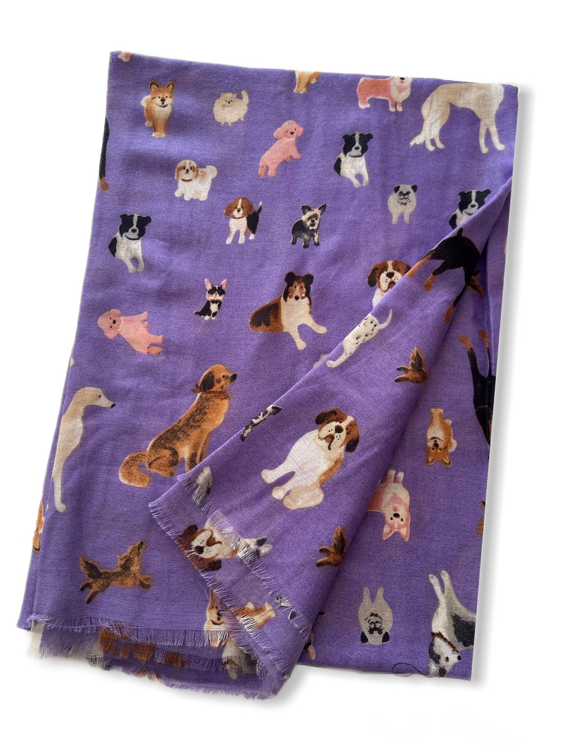 PURPLE COTTON BLEND DOG PRINT LIGHTWEIGHT SCARF