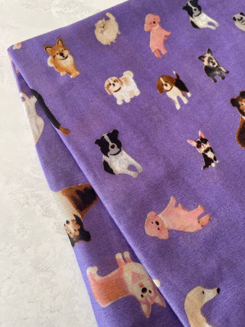 PURPLE COTTON BLEND DOG PRINT LIGHTWEIGHT SCARF