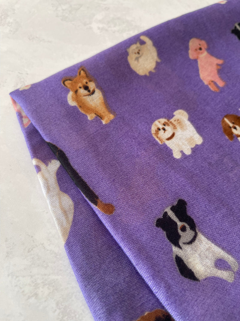 PURPLE COTTON BLEND DOG PRINT LIGHTWEIGHT SCARF