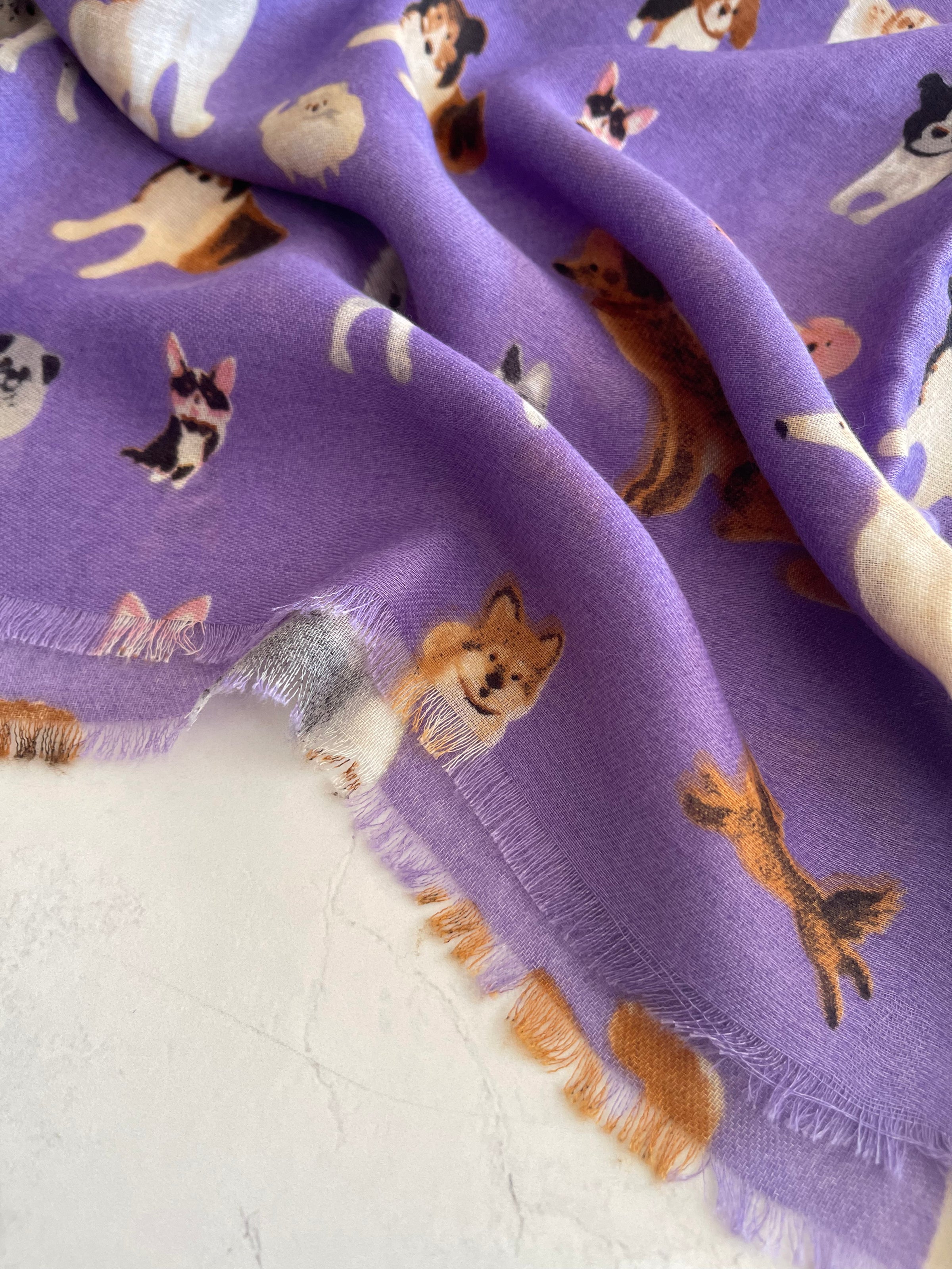 PURPLE COTTON BLEND DOG PRINT LIGHTWEIGHT SCARF