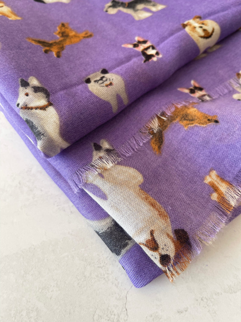 PURPLE COTTON BLEND DOG PRINT LIGHTWEIGHT SCARF