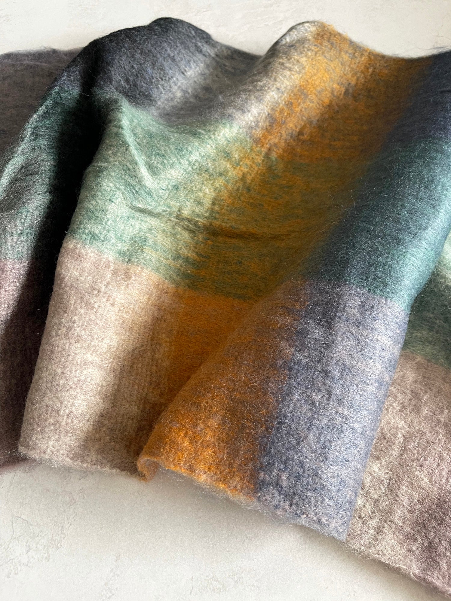 SEA GREEN CHECKED WOOL RAINBOW BLANKET SCARF OVERSIZED WINTER SHAWL WRAP