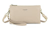 SMALL MULTI-POCKET CROSSBODY PURSE BAG WITH WRIST AND LONG STRAPS - BEIGE