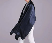 LONG PLAIN NAVY BLUE SATIN SCARF SHAWL WRAP