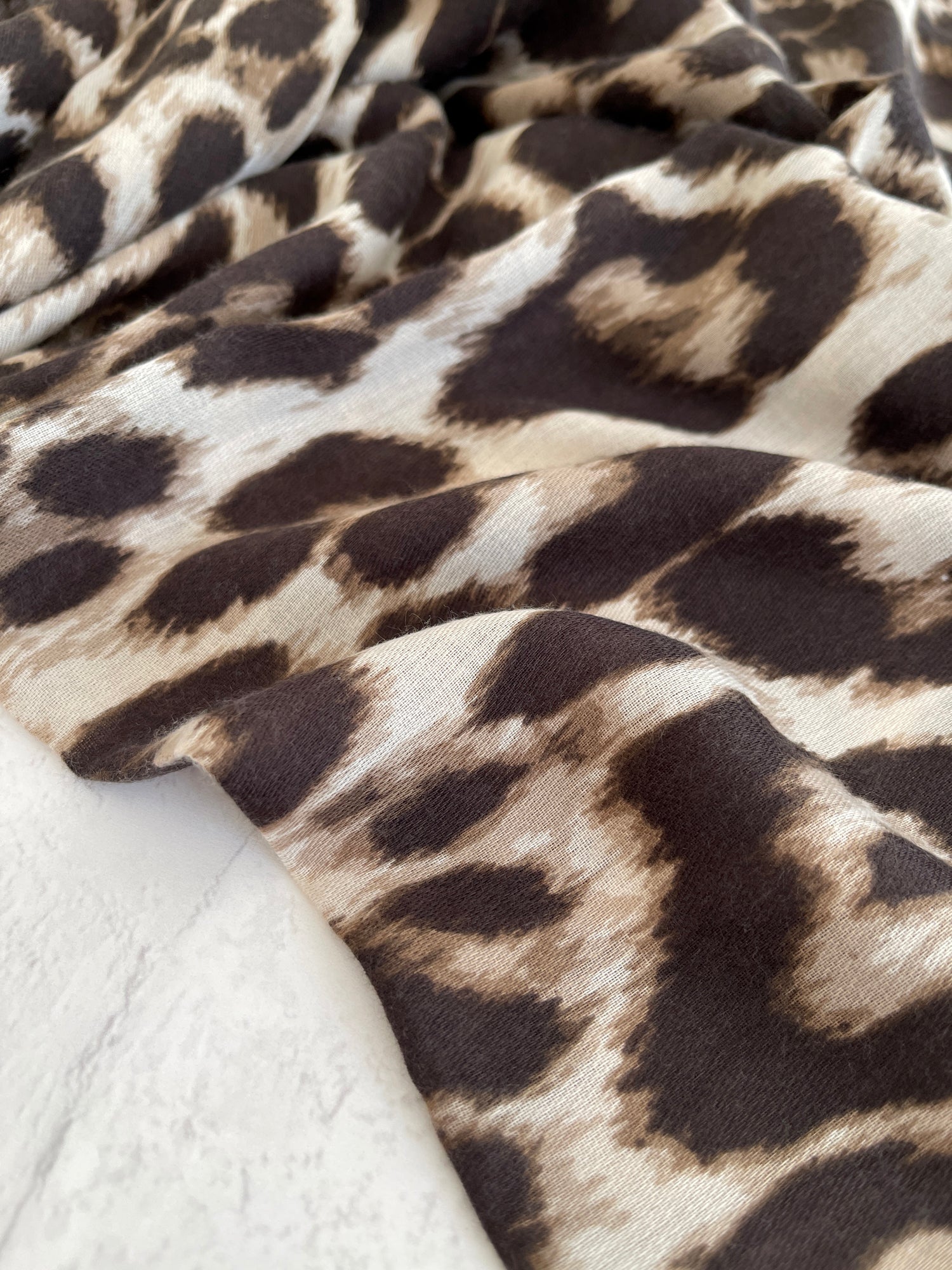 TAUPE COTTON BLEND CLASSIC LEOPARD PRINT SCARF