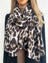 TAUPE COTTON BLEND CLASSIC LEOPARD PRINT SCARF