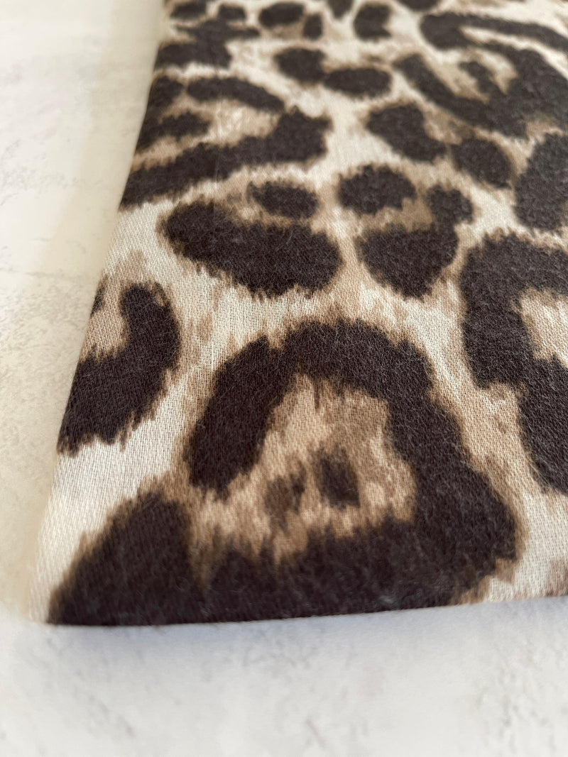 TAUPE COTTON BLEND CLASSIC LEOPARD PRINT SCARF